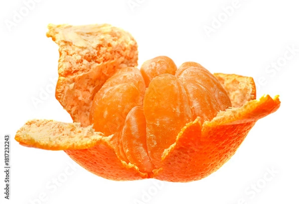 Obraz Open mandarin, orange citrus fruit isolated.