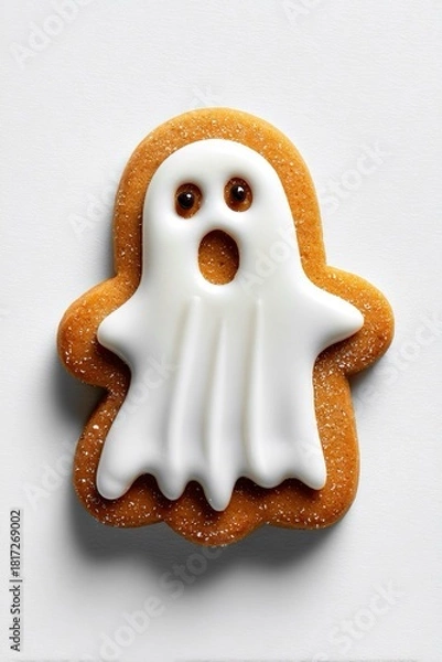 Fototapeta Biscotto in pan di zenzero, per Halloween, a forma di fantasma, con una glassa bianca e occhi di cioccolato. Sfondo trasparente.