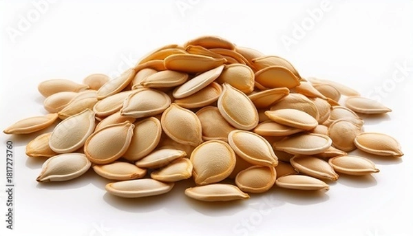 Obraz A Pile Of Pumpkin Seeds On A White Background