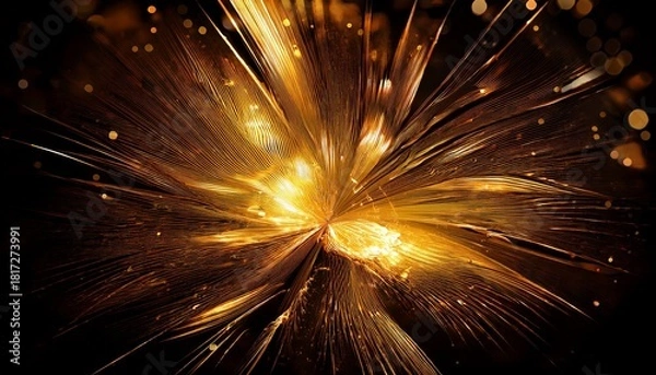 Obraz Golden Explosion With Fractal Patterns On Dark Background Abstract