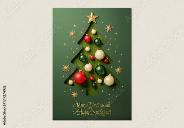 Obraz 3D Paper Cut Christmas Poster Layout