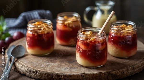 Obraz raspberry souffle dessert with oatmeal.
