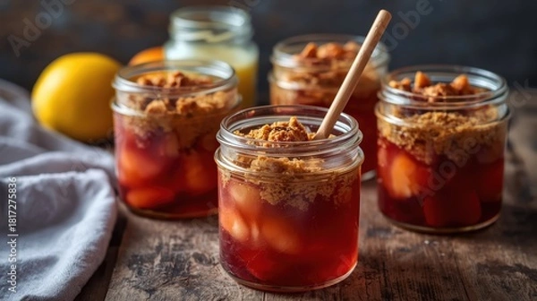 Obraz raspberry souffle dessert with oatmeal.