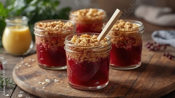 Obraz raspberry souffle dessert with oatmeal.