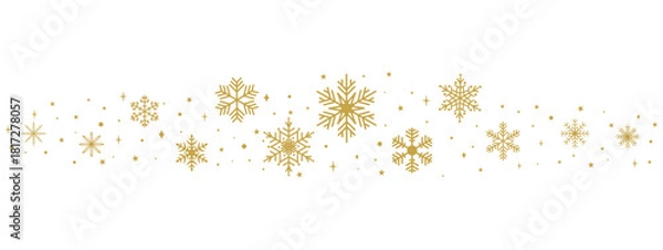 Fototapeta Golden winter snowflake border with sparkling festive details, elegant Christmas and New Year decorative divider in warm holiday style