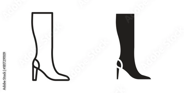 Fototapeta Heeled Boot icon in doodle and stroke style.