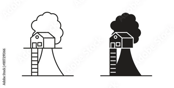 Fototapeta House tree icon in doodle and stroke style.
