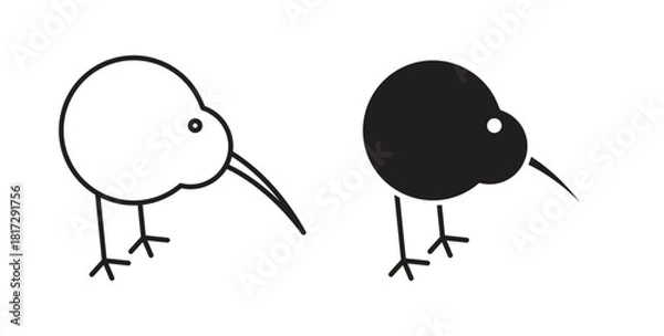 Fototapeta Kiwi bird icon in doodle and stroke style.