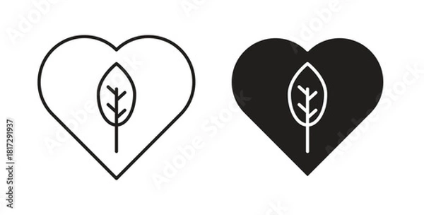 Fototapeta Leaf heart icon in doodle and stroke style.