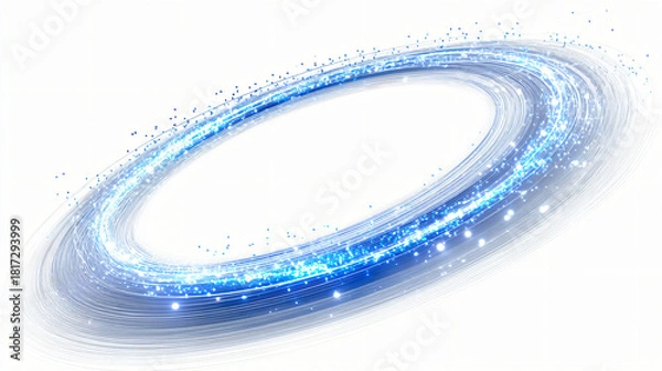 Fototapeta Abstract blue glowing light ring particle effect isolated on white background