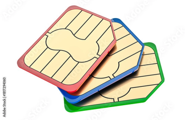 Fototapeta Nano sim card chips stack. 3D rendering