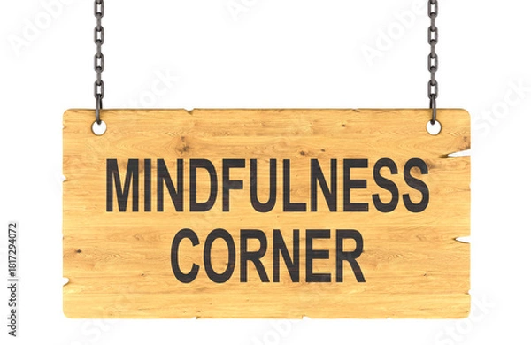 Fototapeta Mindfulness Corner wooden sign on chains. 3D rendering