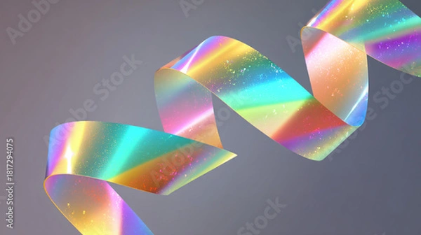 Fototapeta Holographic iridescent ribbon abstract shape floating in space