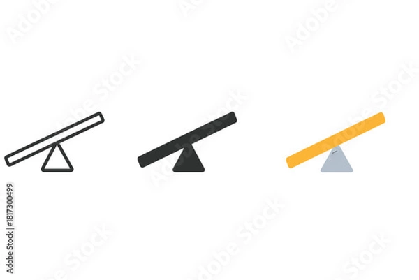 Obraz Minimalist Seesaw Icon Trio. Minimalist seesaw icon: three identical seesaws in a row, first in line style with thin outline,