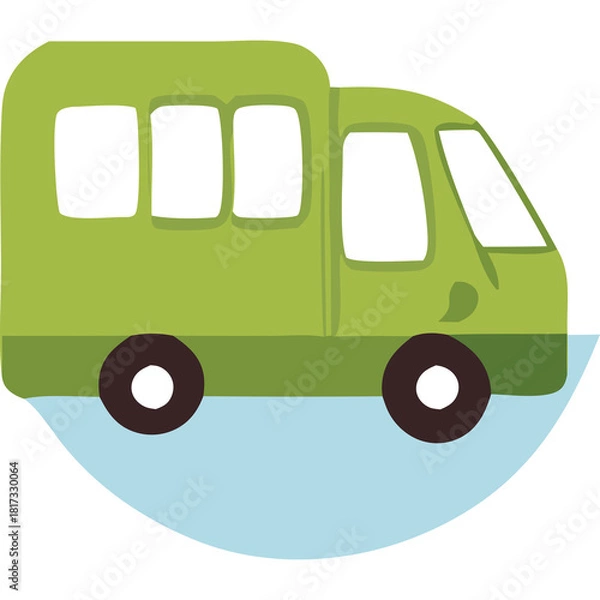 Obraz Simple Green Van Illustration With Transparent Background and Light Blue Water Element Below