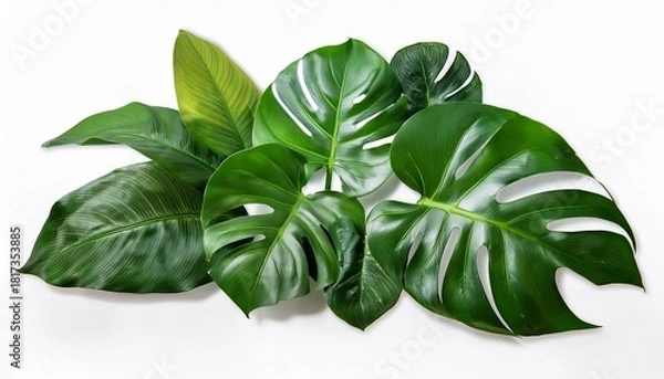 Obraz Monstera Plant Leaves The Tropical Evergreen Vine Isolated On White Background Clipping Path Included