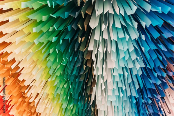 Fototapeta Colorful paper display showcased in a creative art space during afternoon light