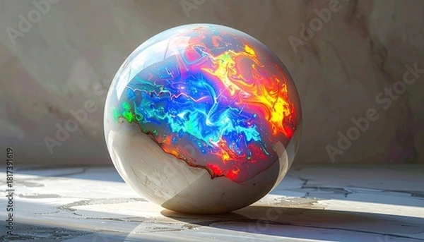 Obraz A mesmerizing opal sphere showcasing a vibrant play of colors.