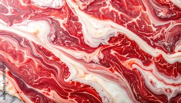 Obraz Close-up Macro View of Raw Marbled Beef Texture with Fat Veins.