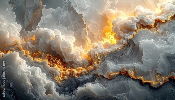 Obraz Dramatic Abstract Swirling Clouds with Fiery Orange Glow.