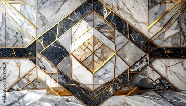 Obraz Geometric Marble and Gold Art Deco Wall Panel Design.