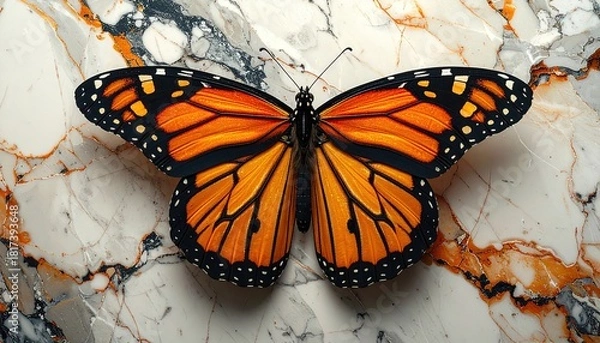 Obraz Monarch Butterfly with Intricate Wing Patterns on a Marble Surface.