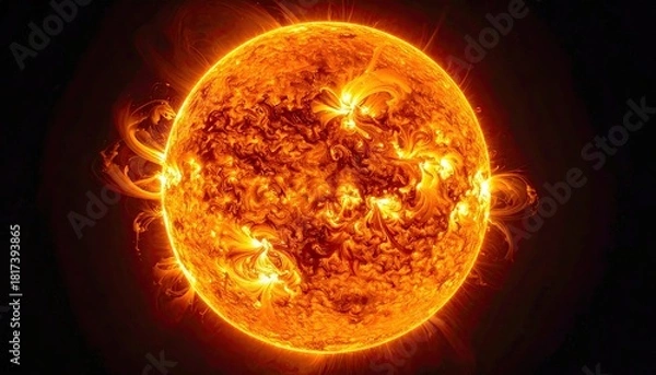 Obraz The Suns Fiery Surface with Solar Flares Erupting into Space.