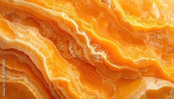 Obraz Vibrant Orange Onyx Stone Surface with Swirling Patterns and Translucent Layers.