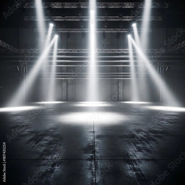 Obraz Illuminated Industrial Space with Reflective Floor and Spot Lighting System