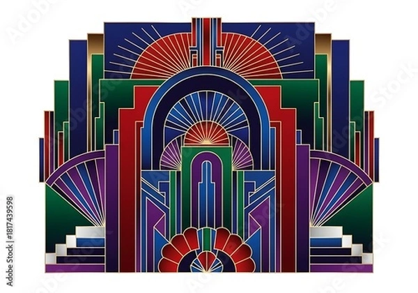 Obraz Symmetrical geometric arrangement with vibrant hues and linear elements