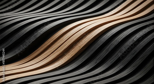 Fototapeta Abstract wooden waves with alternating dark and light tones conveying depth and visual rhythm, a modern and