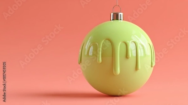 Obraz Colorful Green Christmas Ornament Dripping on Pink Background