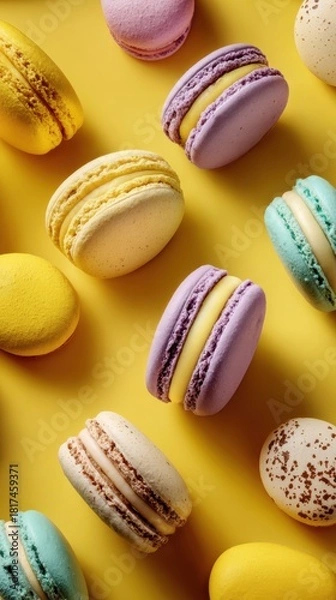 Obraz Colorful Macarons on Bright Yellow Background