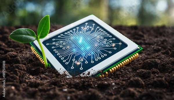 Fototapeta Sustainability of Computer Components and Semiconductor Industry – Eco-Tech Resource Concept