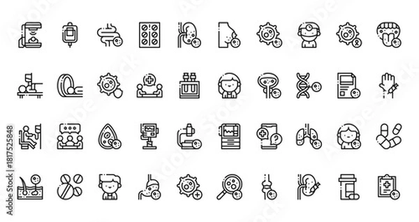 Fototapeta 40 set of outline web chemotherapy icons such as infusion, breast cancer, chemotherapy, doctor, chemotherapy, monitor, skin vector thin icons for report, presentation, diagram, web design, mobile