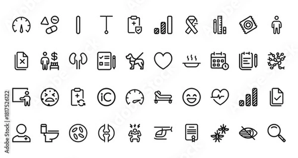 Fototapeta 40 set of outline web health icons such as drug, bars, paper, heart, training, hospital, health vector thin icons for report, presentation, diagram, web design, mobile app