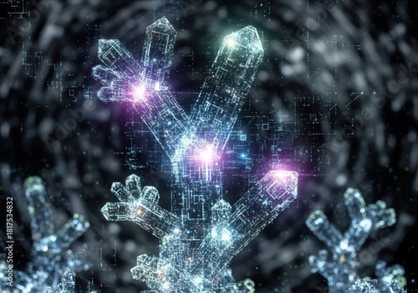 Fototapeta Futuristic glowing digital crystal formations create stunning tech visuals