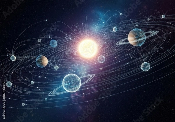 Fototapeta Explore a stunning solar system with planets orbiting a bright star