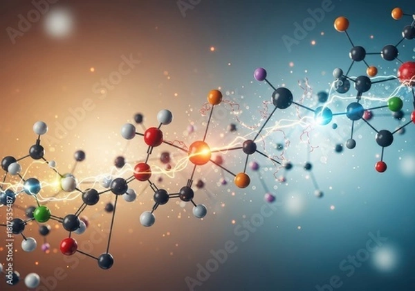 Fototapeta Stunning molecular structure with glowing energy, perfect for science projects