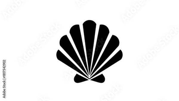 Obraz Vector illustration of black silhouette of a scallop shell icon representing the camino de santiago pilgrimage, isolated on transparent background 