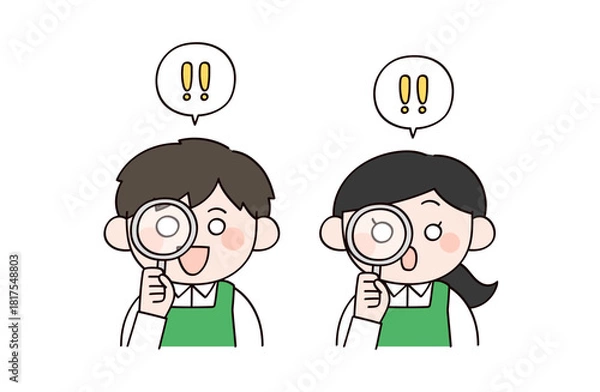 Obraz 虫眼鏡で見るスーパーの店員イメージの男女イラスト