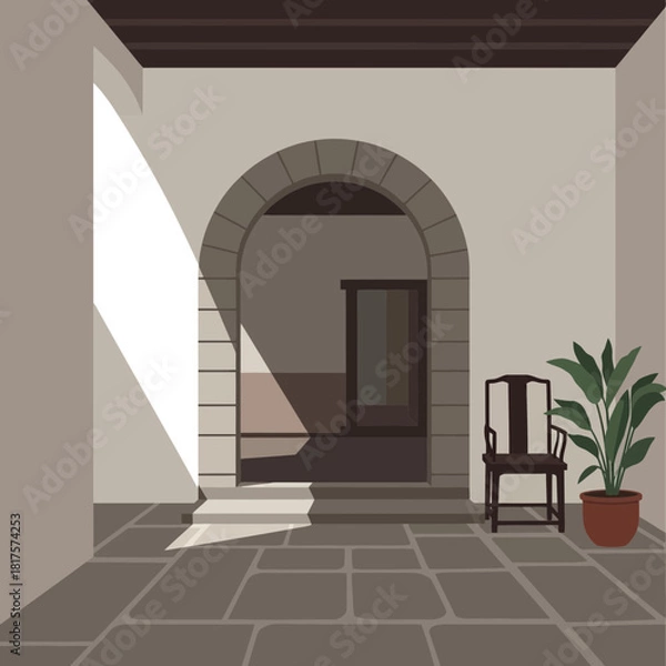 Fototapeta Tranquil courtyard scenery with soft light and simple design elements