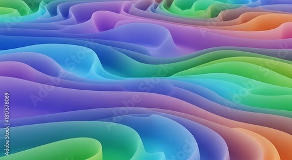 Obraz Fluid Gradient Topography: An Abstract Landscape of Interwoven Colored Waves creating a visually engaging and soothing