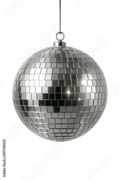 Fototapeta Shiny silver disco mirror ball isolated on transparent background PNG