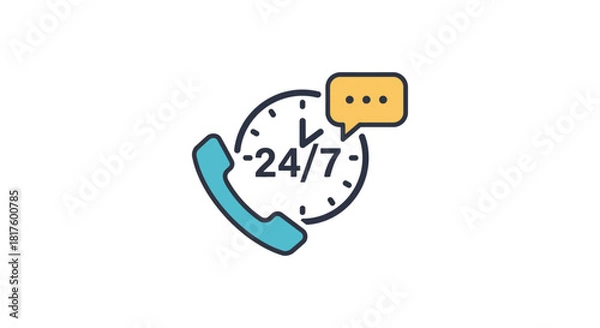 Fototapeta 247 support always available for assistance and customer service illustrating constant communication and service for business marketing needs.