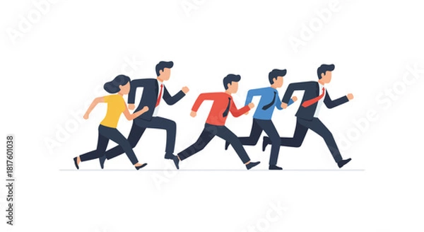 Fototapeta business people running forward competitive team in a race to success illustrating corporate leadership and motivation for a marketing campaign