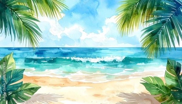 Fototapeta palm tree on the beach, palm trees on the beach, tropical beach with palm trees, 