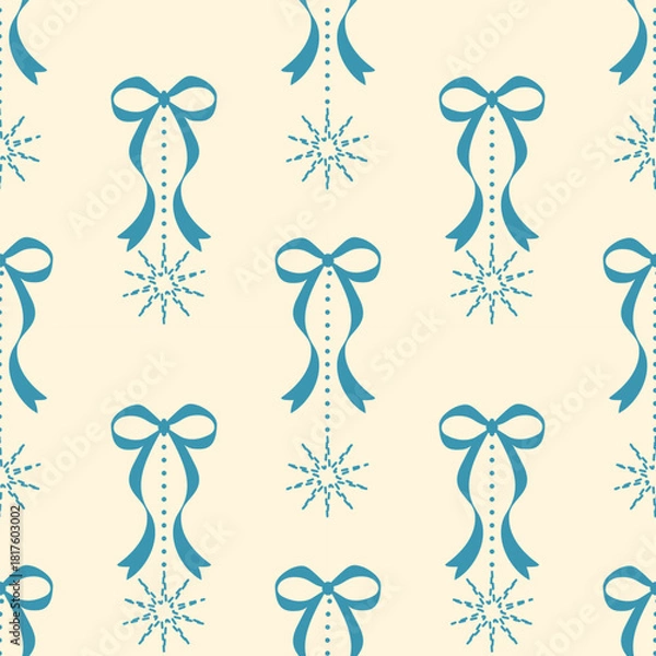 Obraz Seamless pattern design with bows blue flowers and decorative ribbons