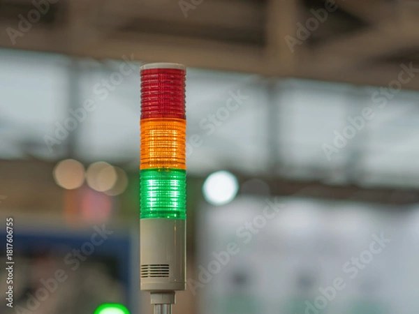 Obraz Industrial Signal Tower with Color-Coded Indicator Lights for Safety