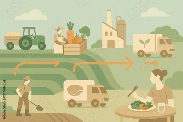 Fototapeta Journey of Sustainable Agriculture from Farm to Table Highlighting Environmental Consciousness and Nutritional Integrity in a Contemporary Setting